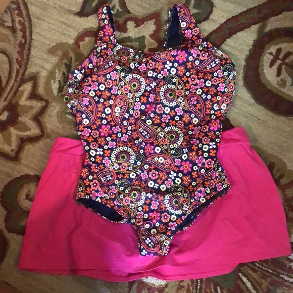LANDS END Size 24W Swimskirt Brief Panty with Skirt On Top Tankini pink $69 NEW - Picture 15 of 15